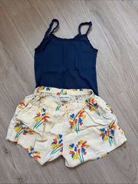 Bobo Choses Cream Floral Shorts with cat and jack tank